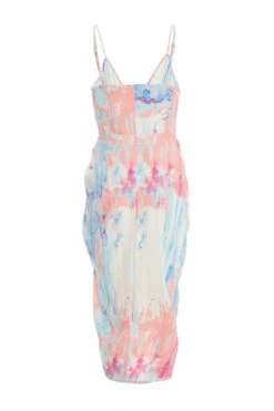 Blue Marble Print Ruched Midi Dress -Princess Style Shop 00100038761 ZB
