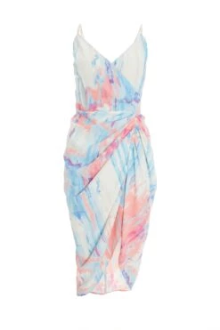 Blue Marble Print Ruched Midi Dress