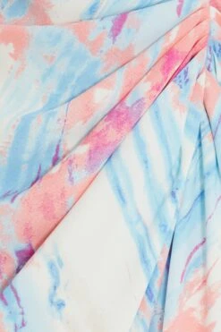 Blue Marble Print Ruched Midi Dress -Princess Style Shop 00100038761 ZS