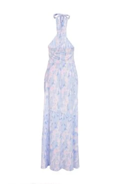 Blue Marble Print Halter Neck Maxi Dress -Princess Style Shop 00100038774 ZB