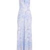 Blue Marble Print Halter Neck Maxi Dress -Princess Style Shop 00100038774 ZM