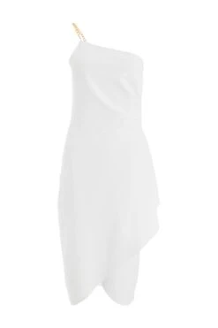 White Asymmetric Wrap Midi Dress
