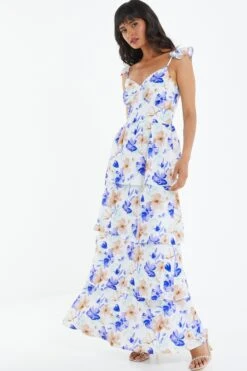 White Floral Tiered Maxi Dress -Princess Style Shop 00100038783 XS