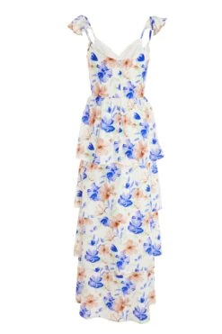 White Floral Tiered Maxi Dress -Princess Style Shop 00100038783 ZB