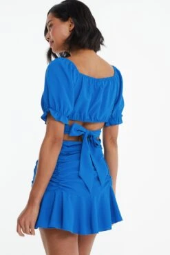Blue Ruched Mini Skirt -Princess Style Shop 00100038790 XB