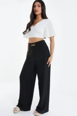 Black Buckle Palazzo Trousers -Princess Style Shop 00100038843 XS