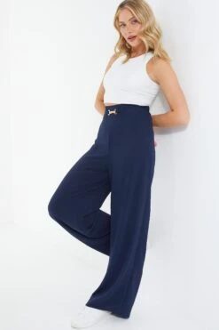 Navy Buckle Palazzo Trousers 11 Navy Buckle Palazzo Trousers -Princess Style Shop 00100038845 XS