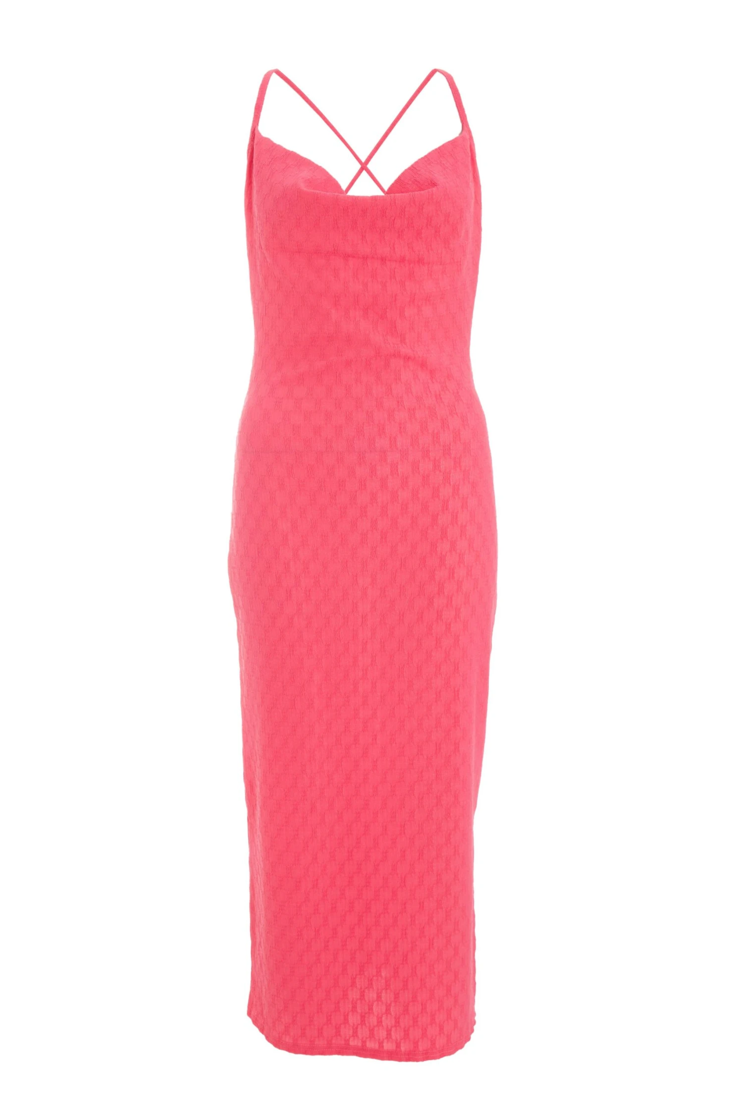 Pink Textured Cowl Midi Dress 3 Pink Textured Cowl Midi Dress