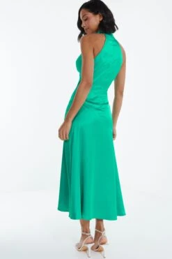 Jade Green Satin High Neck Midi Dress -Princess Style Shop 00100038868 XB