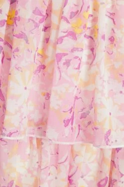 Pink Floral Tiered Midi Dress -Princess Style Shop 00100038871 ZS
