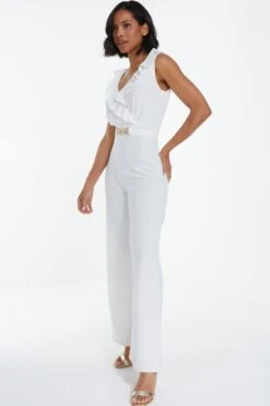 White Frill Wrap Palazzo Jumpsuit -Princess Style Shop 00100038882 XS