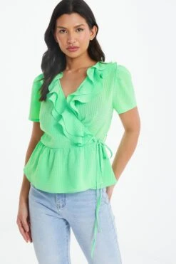 Green Frill Peplum Blouse -Princess Style Shop 00100038919 XM