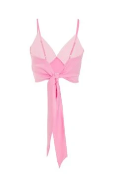 Pink Satin Tie Back Crop Top -Princess Style Shop 00100038931 ZB