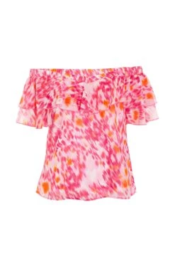 Pink Brush Stroke Print Bardot Top
