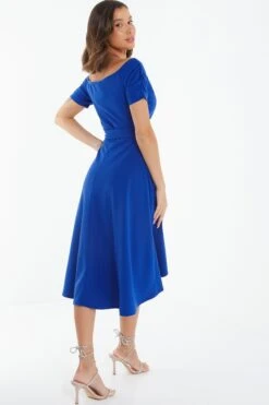 Royal Blue Bardot Dip Hem Midi Dress -Princess Style Shop 00100038995 XB