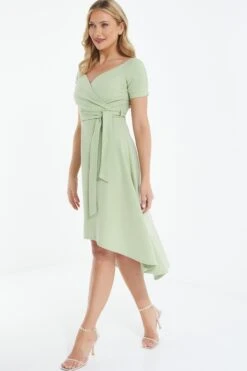 Green Bardot Dip Hem Midi Dress -Princess Style Shop 00100038996 XS