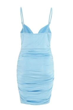 Blue Ruched Bodycon Mini Dress -Princess Style Shop 00100038998 ZB