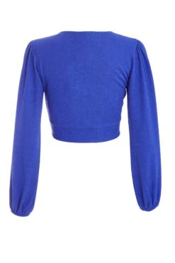 Blue Wrap Long Sleeve Crop Top -Princess Style Shop 00100039037 ZB