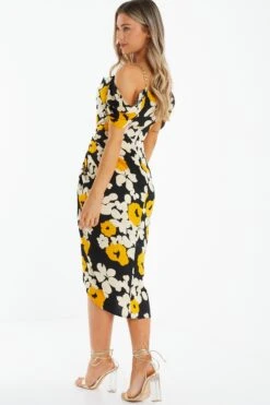 Black Floral Cold Shoulder Midi Dress -Princess Style Shop 00100039068 XB
