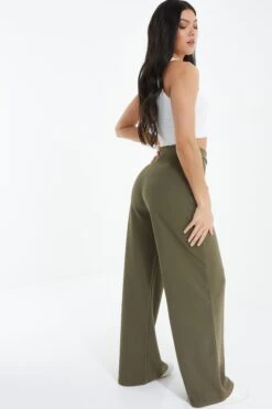 Khaki High Waisted Palazzo Trousers 10 Khaki High Waisted Palazzo Trousers -Princess Style Shop 00100039072 XB