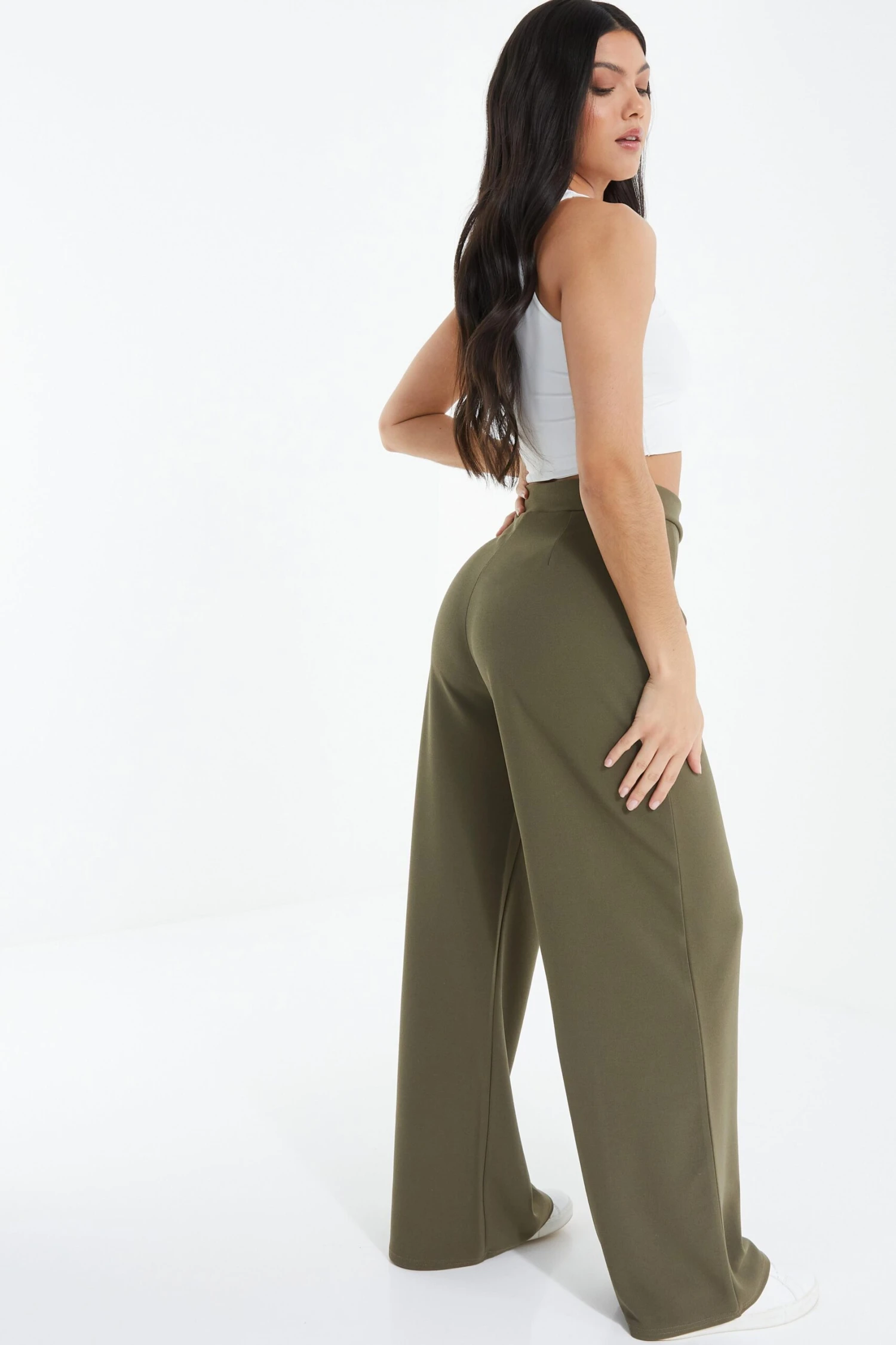 Khaki High Waisted Palazzo Trousers 5 Khaki High Waisted Palazzo Trousers - Image 3