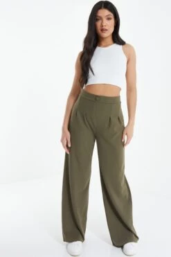 Khaki High Waisted Palazzo Trousers 9 Khaki High Waisted Palazzo Trousers -Princess Style Shop 00100039072 XM