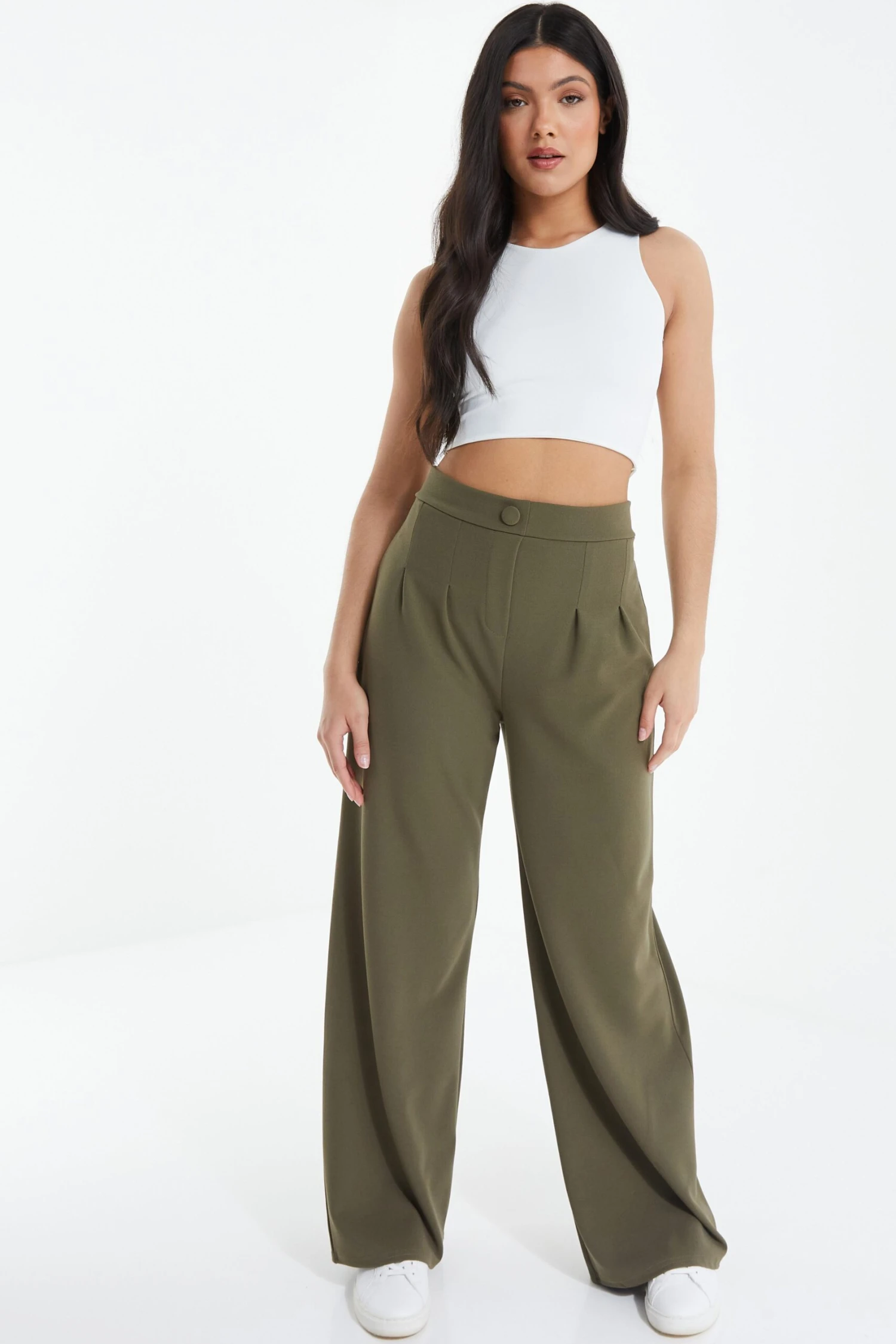 Khaki High Waisted Palazzo Trousers 4 Khaki High Waisted Palazzo Trousers - Image 2