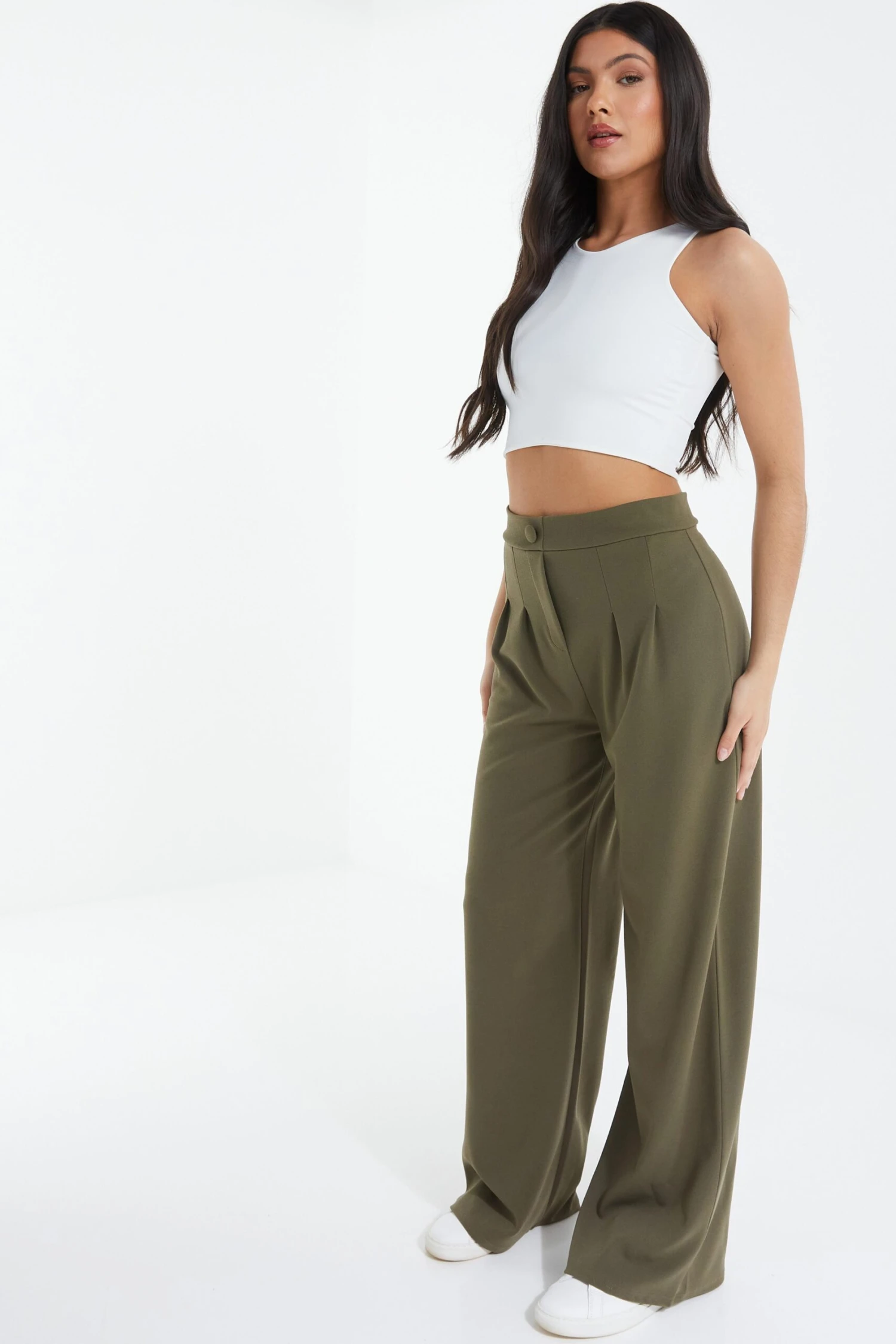 Khaki High Waisted Palazzo Trousers 6 Khaki High Waisted Palazzo Trousers - Image 4