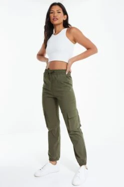 Khaki Tie Waist Cargo Trousers -Princess Style Shop 00100039074 XS