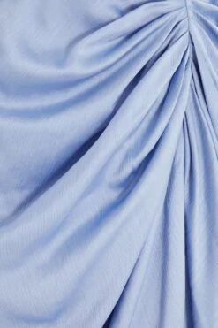 Blue Satin Ruched Midi Dress -Princess Style Shop 00100039119 ZS