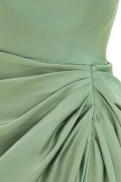 Khaki Satin Ruched Midi Dress -Princess Style Shop 00100039127 ZS