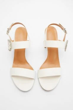 White Dimanate Buckle Block Heels -Princess Style Shop 00100039171 XS