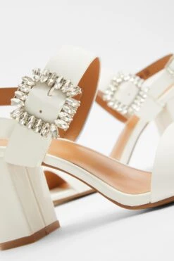 White Dimanate Buckle Block Heels -Princess Style Shop 00100039171 ZB