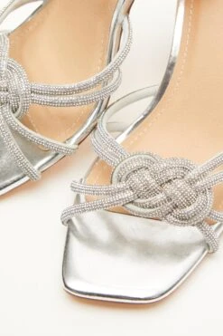 Silver Diamante Mule Block Heels -Princess Style Shop 00100039187 ZB