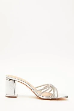 Silver Diamante Mule Block Heels -Princess Style Shop 00100039187 ZS