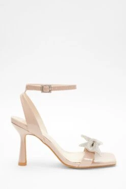 Nude Diamante Bow Heeled Sandals -Princess Style Shop 00100039190 XS