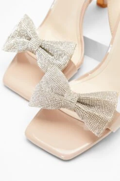 Nude Diamante Bow Heeled Sandals -Princess Style Shop 00100039190 ZB