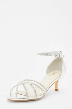 Silver Foil Diamante Cross Strap Low Heels -Princess Style Shop 00100039205 XB