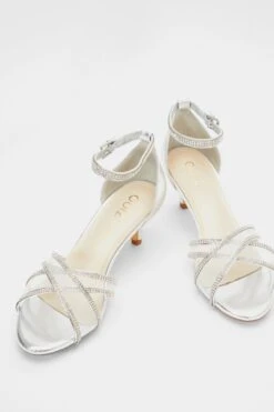 Silver Foil Diamante Cross Strap Low Heels -Princess Style Shop 00100039205 XS