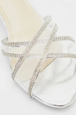Silver Foil Diamante Cross Strap Low Heels -Princess Style Shop 00100039205 ZB