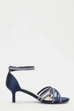 Navy Satin Diamante Mesh Low Heeled Sandals -Princess Style Shop 00100039206 ZS