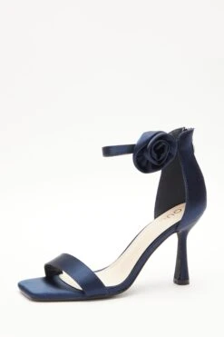 Navy Satin Corsage Heeled Sandals -Princess Style Shop 00100039216 XB
