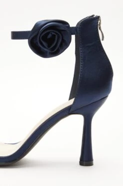 Navy Satin Corsage Heeled Sandals -Princess Style Shop 00100039216 ZB