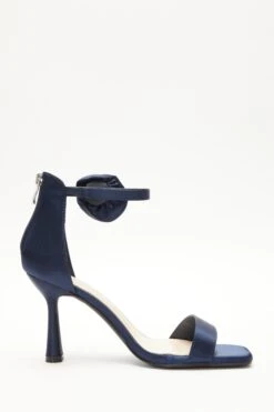 Navy Satin Corsage Heeled Sandals -Princess Style Shop 00100039216 ZS