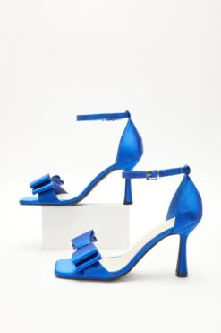 Royal Blue Satin Bow Heeled Sandals -Princess Style Shop 00100039221 XS