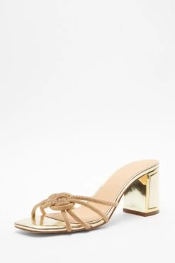 Gold Diamante Mule Block Heels -Princess Style Shop 00100039311 XB