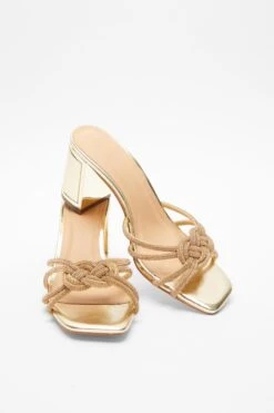 Gold Diamante Mule Block Heels -Princess Style Shop 00100039311 XS