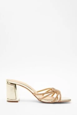 Gold Diamante Mule Block Heels -Princess Style Shop 00100039311 ZS