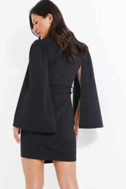 Black Cape Sleeve Midi Dress -Princess Style Shop 00100039352 XB