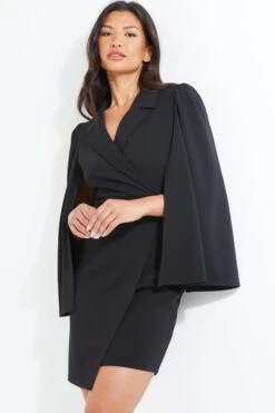 Black Cape Sleeve Midi Dress -Princess Style Shop 00100039352 XM